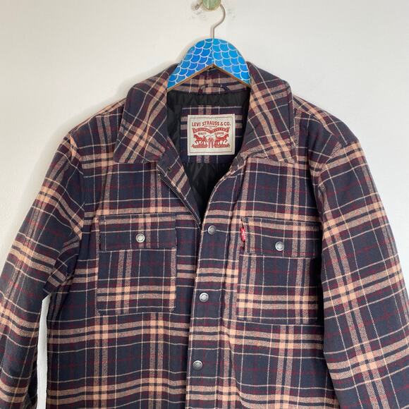LEVIS Men’s Plaid Flannel Shacket Zip Snap Closure Lined Size Medium - Picture 3 of 11
